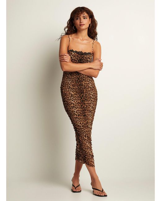 Icône Natural Leopard Ruched Micromesh Dress