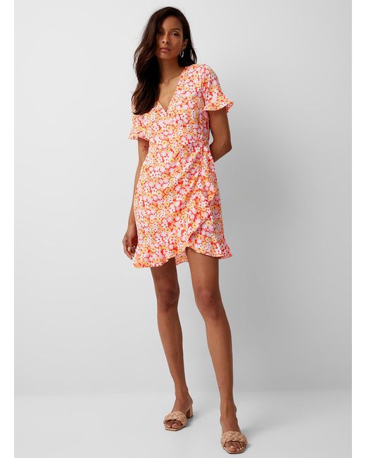 Vero Moda Retro Flowers Crossover Dress in Red | Lyst