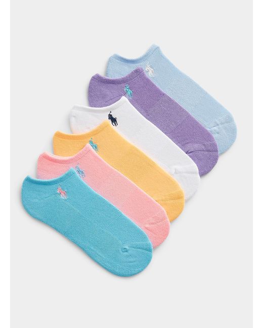 Polo Ralph Lauren Blue Embroidered Logo Pastel Ped Socks Set Of 6 Pairs