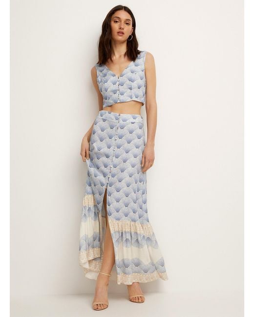 Icône Natural Blue Seashells Long Tiered Skirt