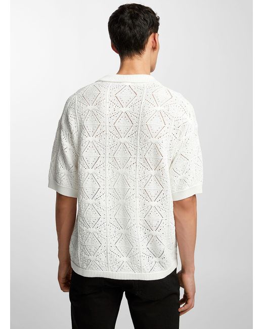 HUGO White Mosaic Crochet Shirt for men