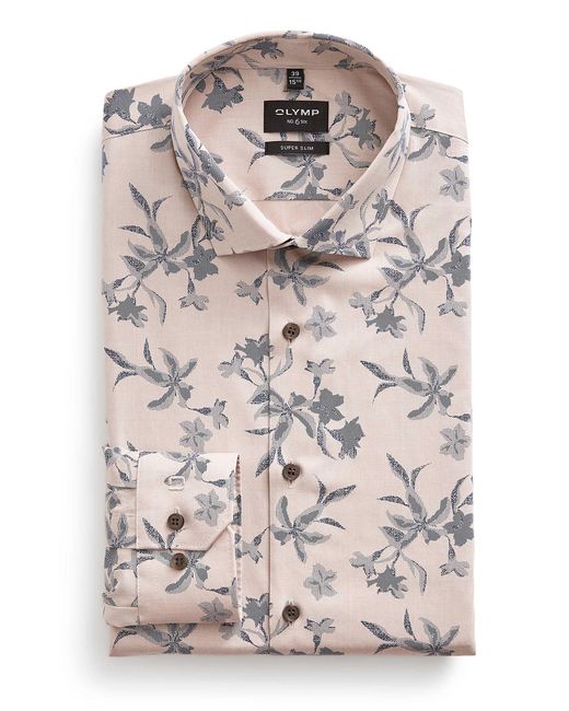 Olymp Gray Hatched Flower Shirt Slim Fit for men