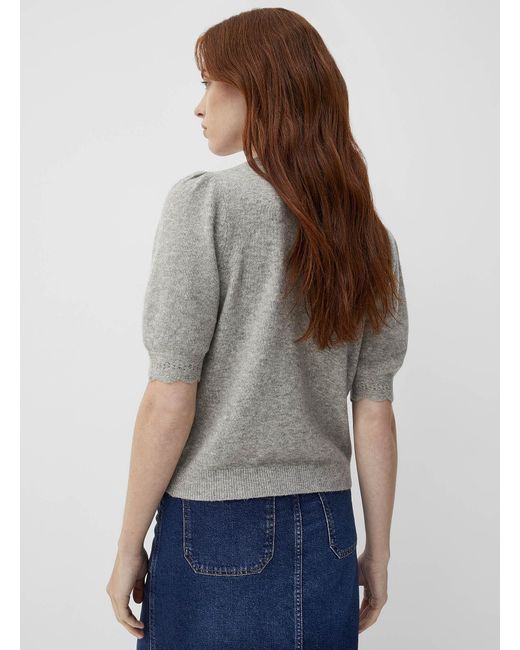 Contemporaine Gray Touch Of Wool Scalloped Trim Sweater