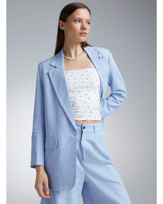 ONLY Blue Long Linen Blazer