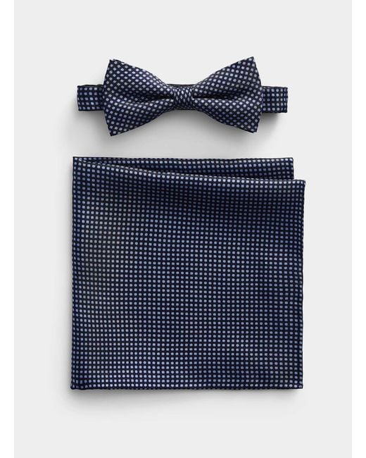 Olymp Blue Azure Check Bow Tie And Pocket Square Set for men