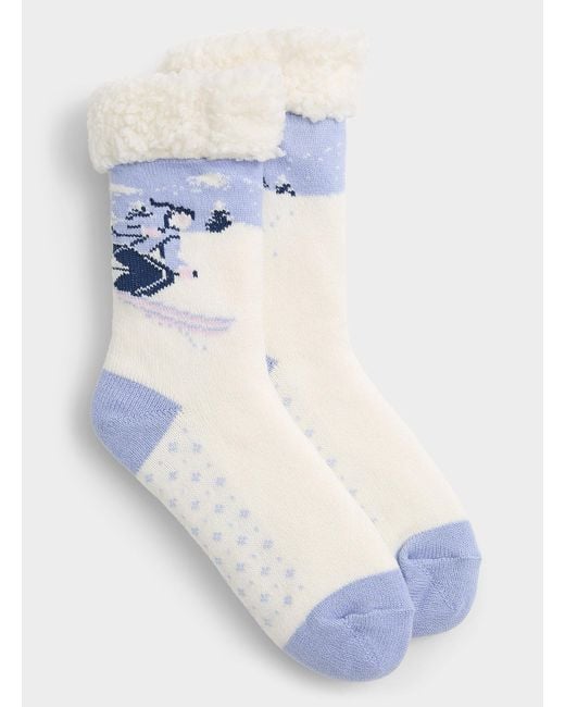 Miiyu Blue Skier Cozy Plush Socks Christmas Collection