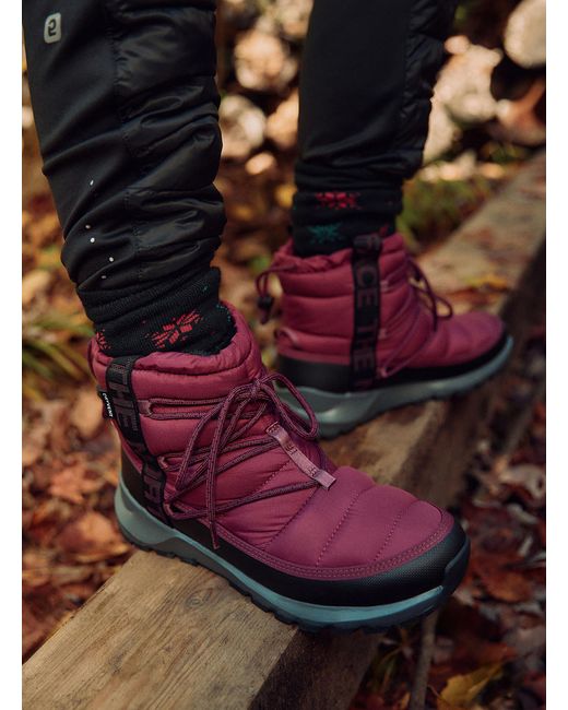 The North Face Red Thermoball Quilted Winter Boots Women