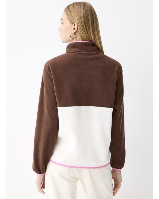 Twik Brown Colour Block Polar Fleece Sweater