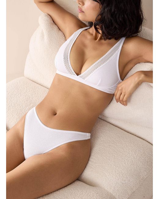 Miiyu Natural Scalloped Trim Ribbed Thong Cotton And Recycled Polyester