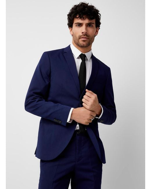 Jack & Jones Blue Solid Structured Twill Suit Slim Fit for men