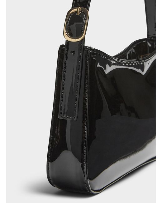 Simon's White Rectangular Faux Patent Leather Shoulder Bag