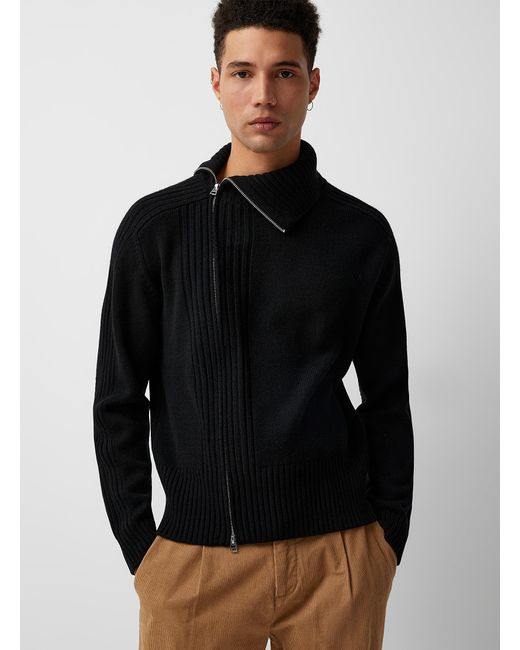 Sisley Black Asymmetric Zip Cardigan for men