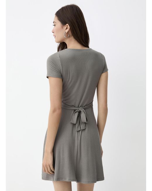 Twik Gray Ribbed Crossover Neckline Dress