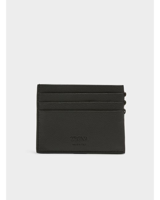 Zegna Black Grained Leather Card Case for men