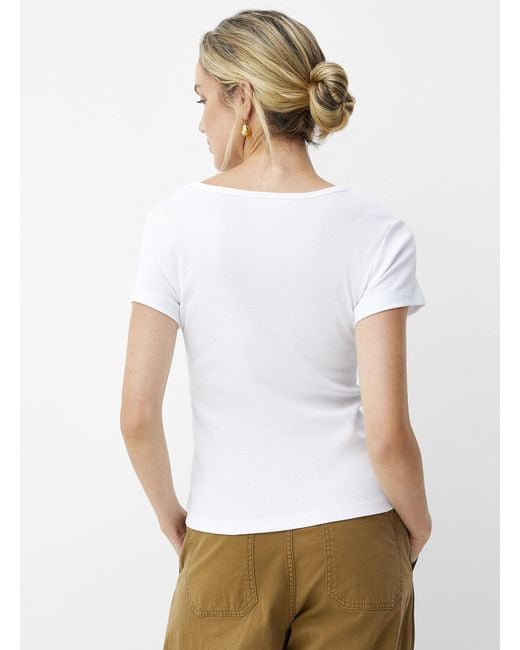 Part Two White Ribbed Fitted T