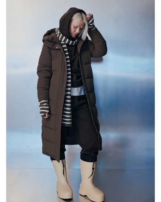 Twik Brown Large Partitions Long Puffer Jacket