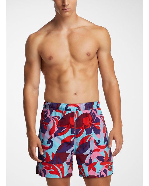 Saxx Underwear Co. Red Tropical Filter Stretch Nylon Swim Trunk for men