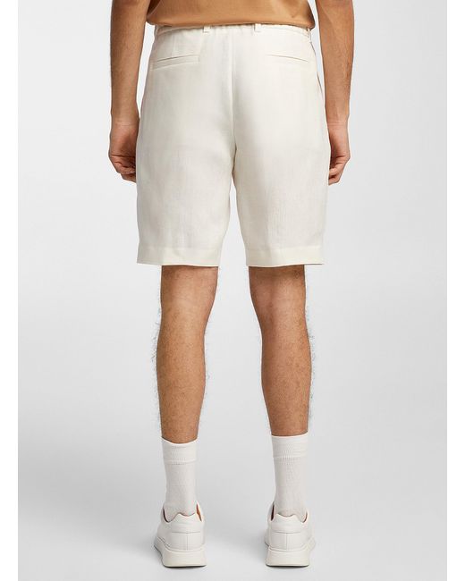 Boss White Chevron Design Linen Bermuda Shorts for men