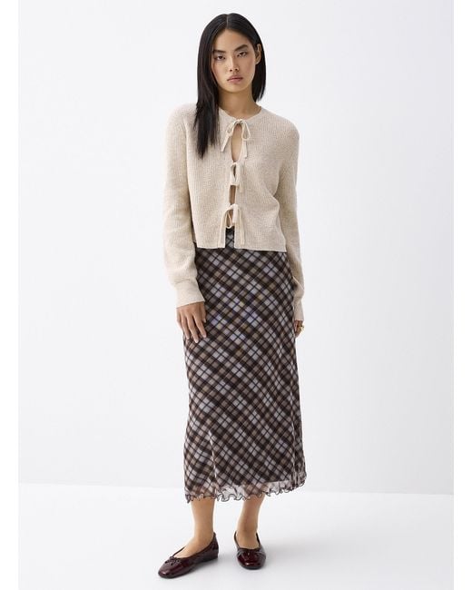 Twik Natural Three Bows Ribbed Cardigan