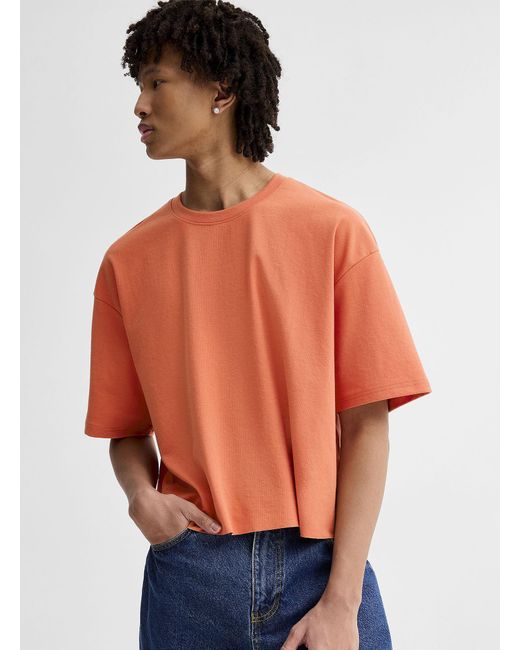 Djab Orange Cropped Solid T for men