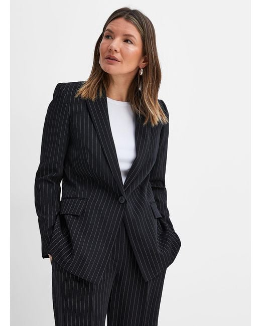 JUDITH & CHARLES Black Silas Pinstriped Fitted Blazer