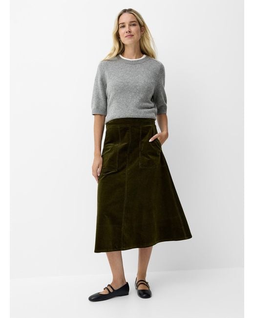Contemporaine White Flared Corduroy Skirt