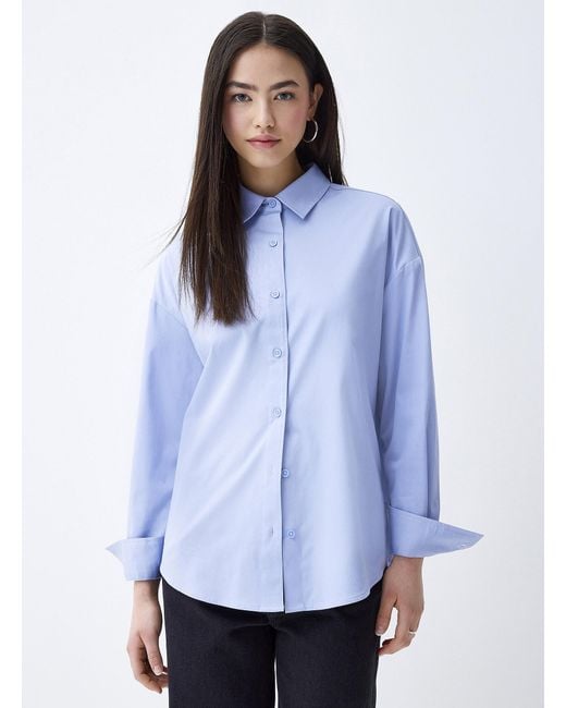 Twik Blue Loose Plain Poplin Shirt