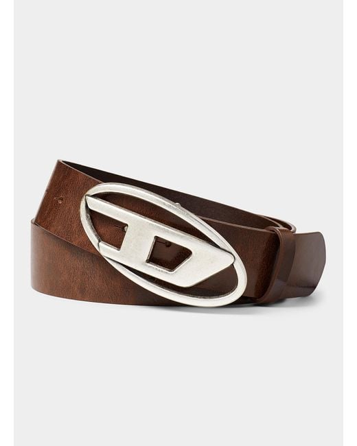DIESEL Brown Large Metallic Logo Belt for men