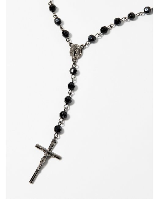 Le 31 White Black Bead Rosary Necklace for men