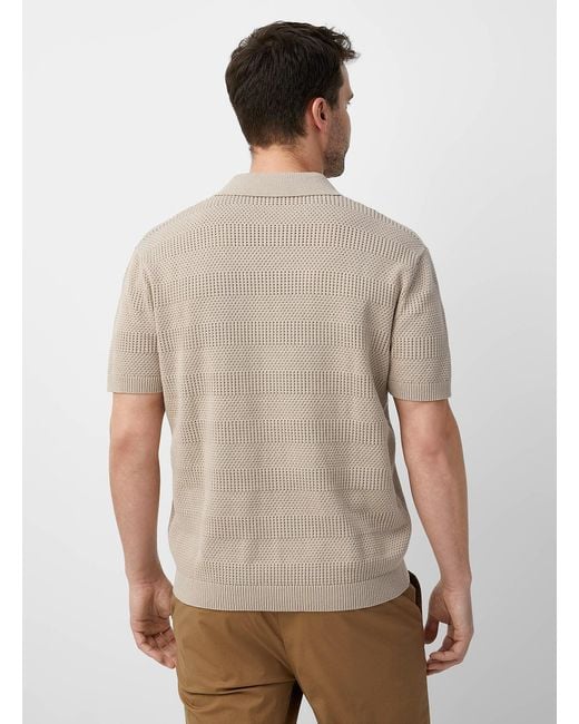 Le 31 Gray Geo Pointelle Knit Polo for men