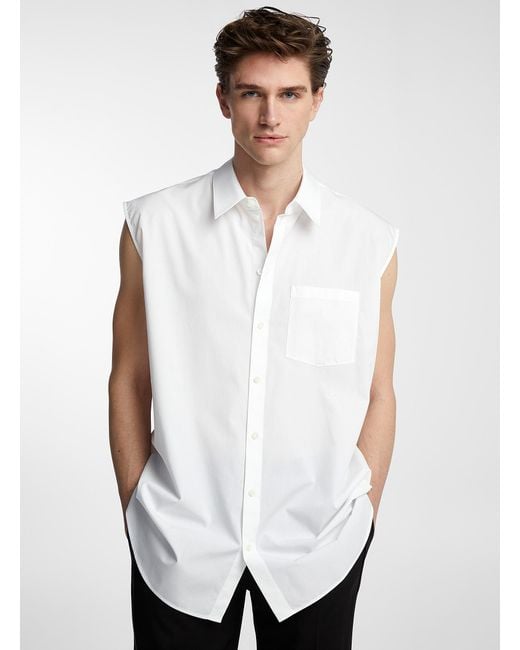 Helmut Lang White Sleeveless Poplin Shirt for men