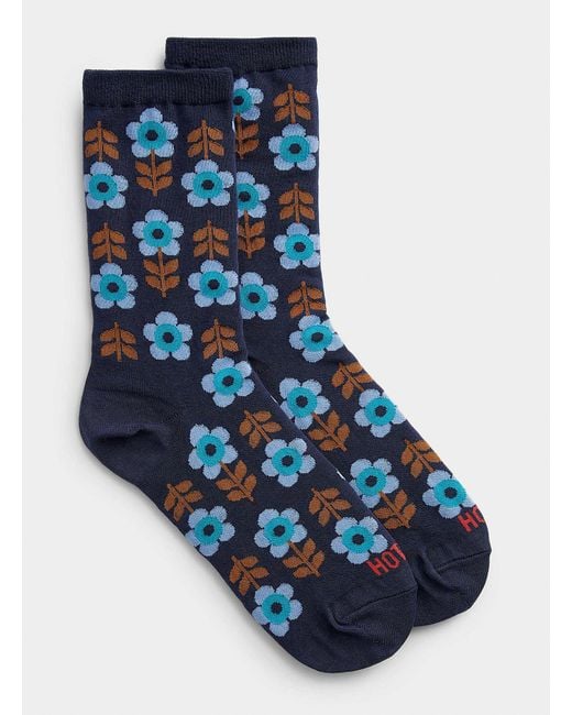 Hot Sox Blue Colourful Floral Sock