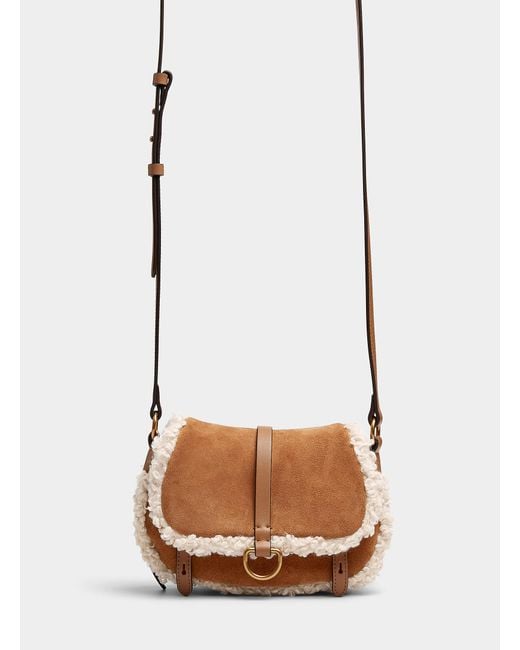 Dolce Vita White Small Rylee Suede And Sherpa Saddle Bag