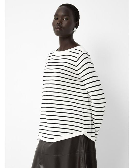 Contemporaine White 100% Cotton Striped Sweater
