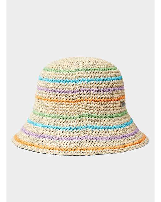 Roxy Multicolor Colourful Stripe Straw Cloche Hat