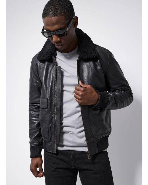 Le 31 Black Leather Bomber Jacket for men