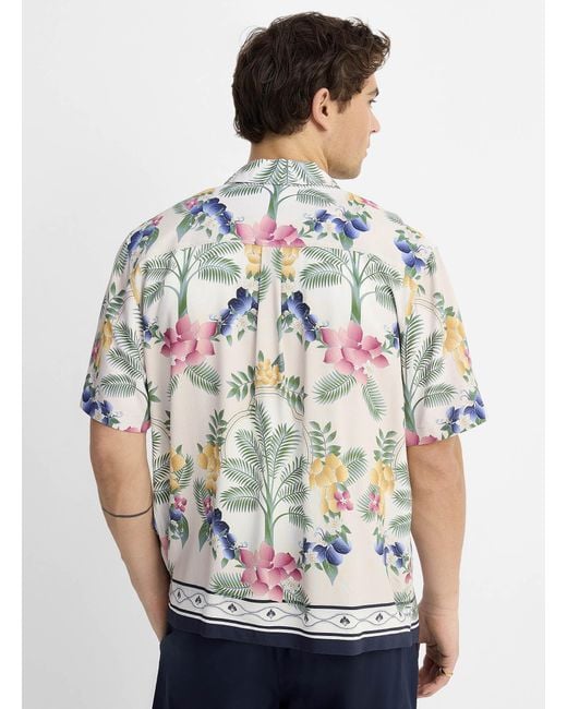 Le 31 White Exotic Flower Camp Shirt Comfort Fit for men