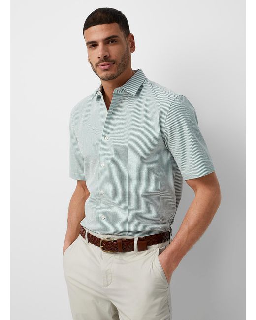 Le 31 Gray Striped Seersucker Shirt Modern Fit for men