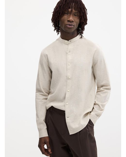 Le 31 Natural Officer Collar Linen Shirt Slim Fit for men