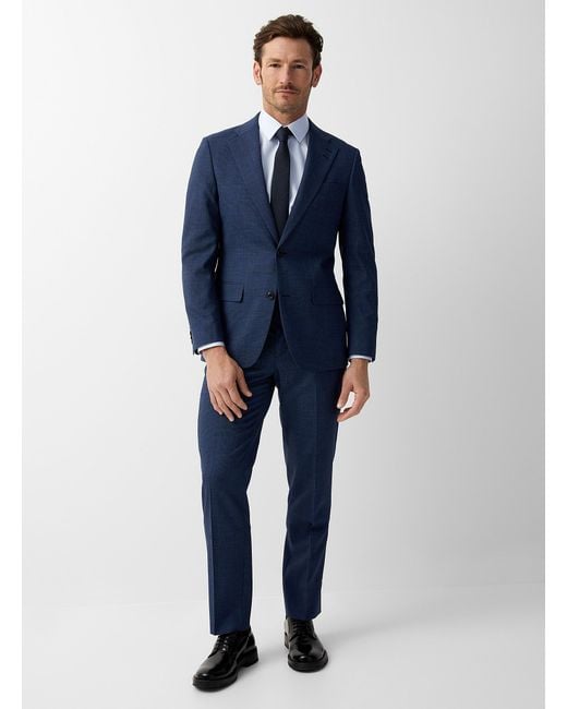 Le 31 Marzotto Wool Midnight Blue Prince Of Wales Suit London Fit for men