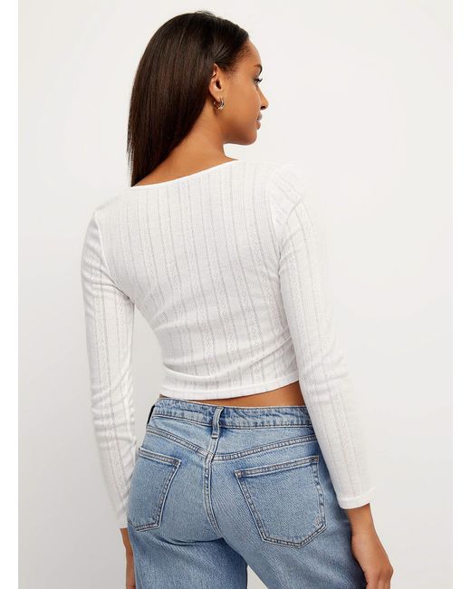 Icône White Pointelle Knit Bows Cropped T