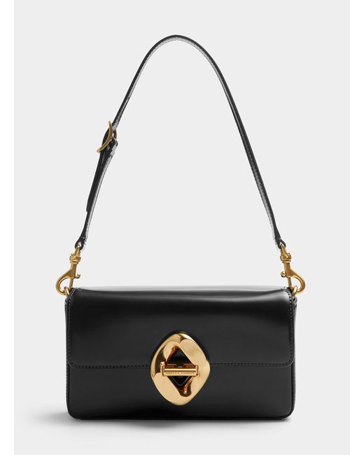 Rebecca Minkoff Black Golden Clasp Leather Baguette Bag