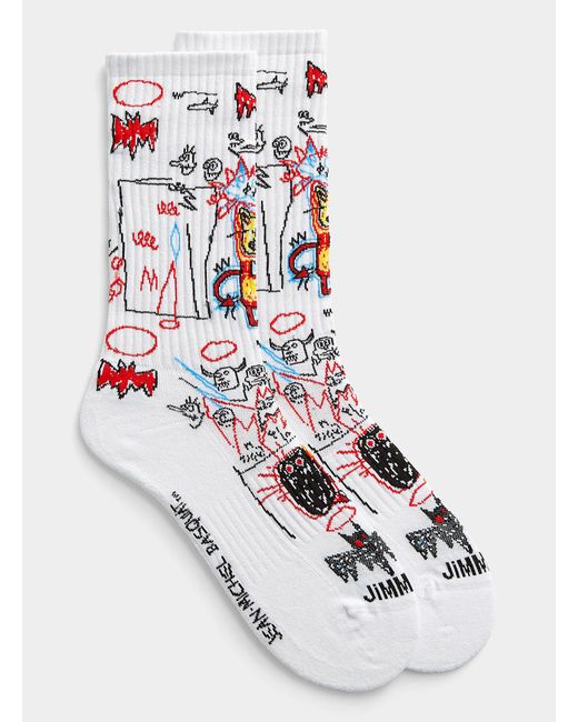 Jimmy Lion White Basquiat Batman Athletic Socks for men