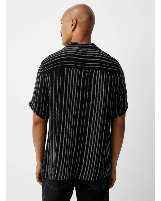 Le 31 Striped Knit Cabana Shirt Comfort Fit in Black for Men
