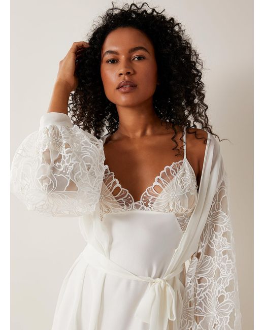Rya Collection White Embroidered Sleeves Sheer Robe