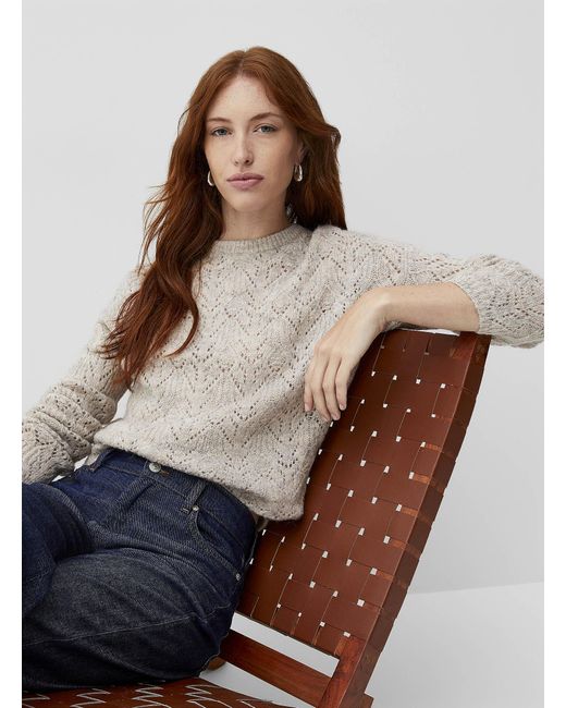 Contemporaine Multicolor Touch Of Wool Openwork Fuzzy Sweater