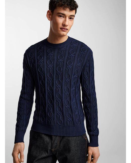 Benetton Blue Signature Cable Sweater for men