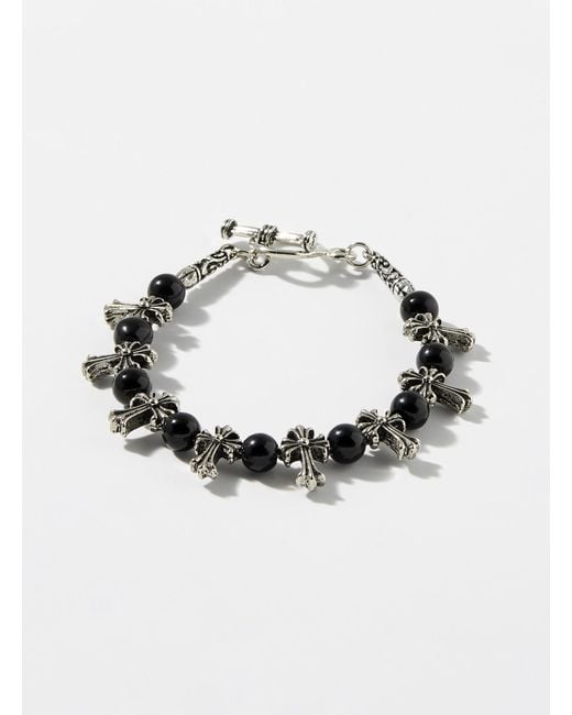 Le 31 Metallic Gothic Cross And Black Bead Bracelet for men