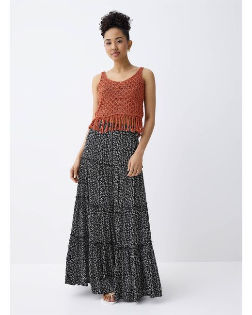 Twik White Fringed Openwork Knit Cami