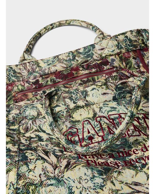 Ganni Gray Tapestry Recycled Cotton Xxl Tote
